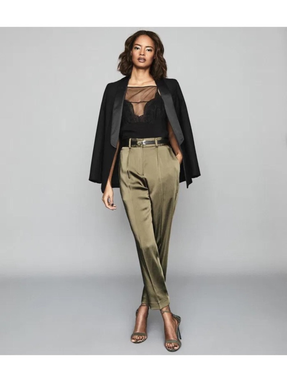 REISS Elyssah Satin Pleated Trousers